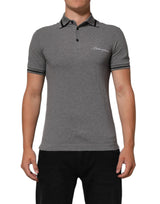 Polo à col boutonné gris brodé du logo Dolce &amp; Gabbana