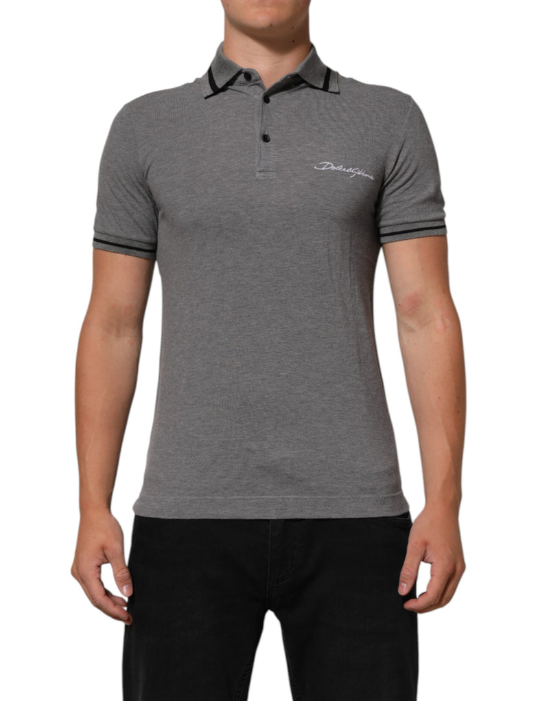 Dolce &amp; Gabbana grijs poloshirt met geborduurd logo en kraag