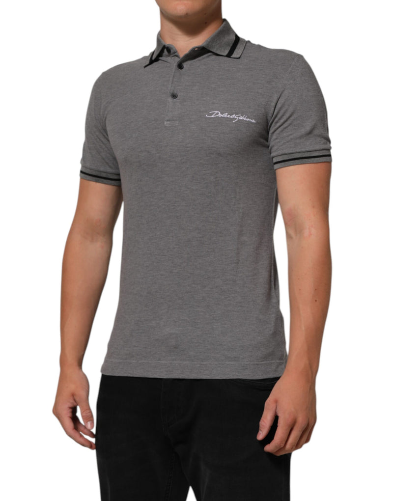 Dolce &amp; Gabbana grijs poloshirt met geborduurd logo en kraag