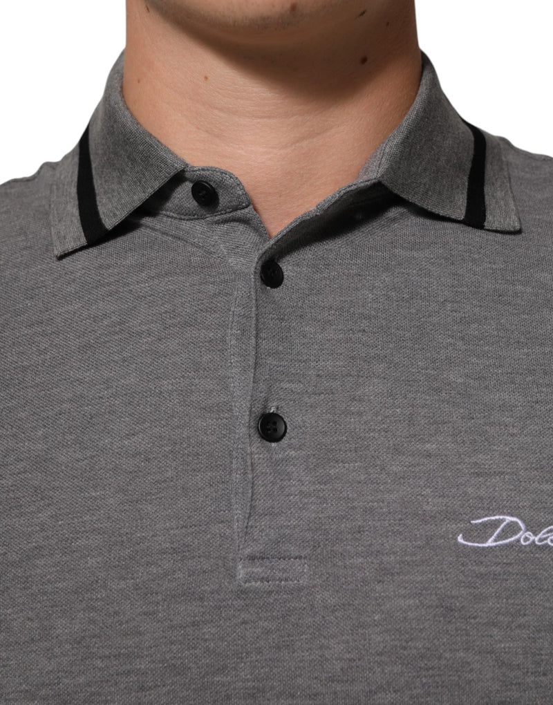 Dolce &amp; Gabbana grijs poloshirt met geborduurd logo en kraag