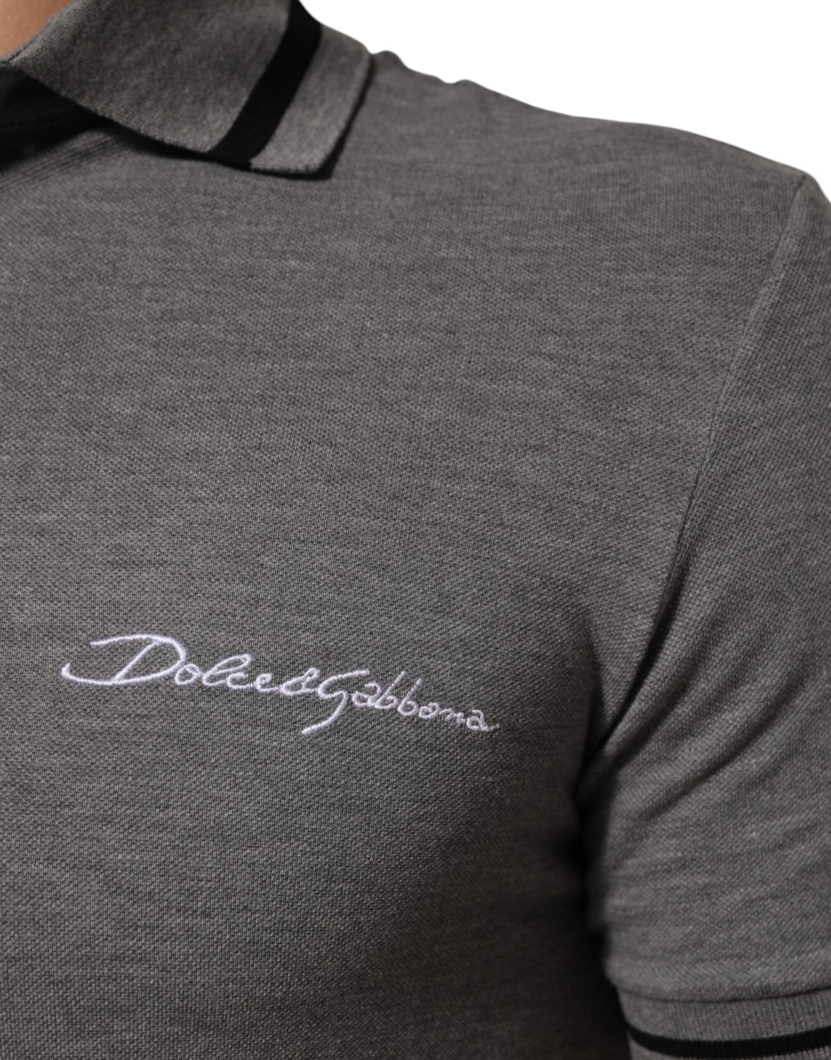 Polo à col boutonné gris brodé du logo Dolce &amp; Gabbana