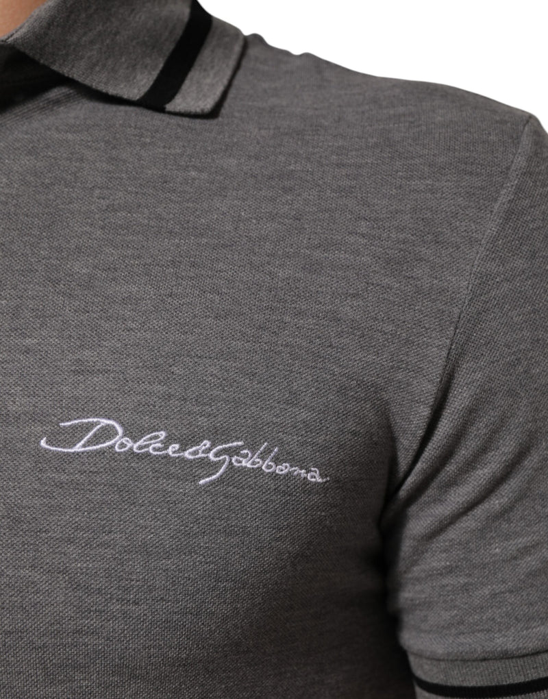 Dolce &amp; Gabbana grijs poloshirt met geborduurd logo en kraag