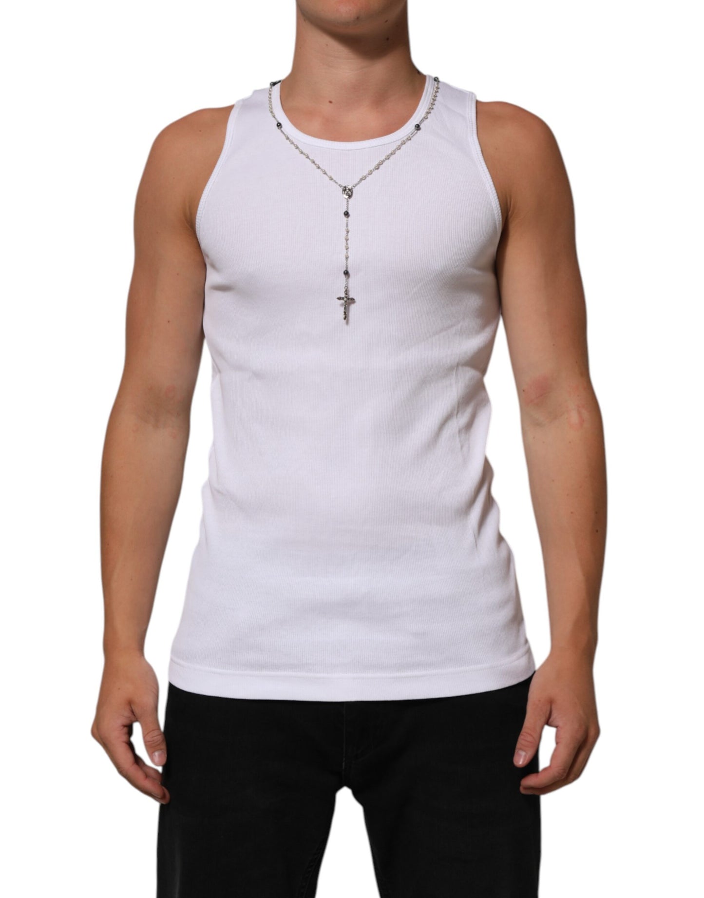 T-shirt débardeur en coton blanc avec collier chaîne Dolce & Gabbana