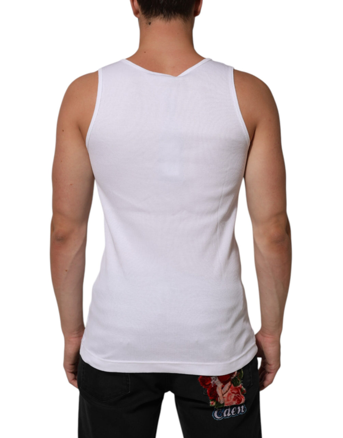 T-shirt débardeur en coton blanc avec collier chaîne Dolce & Gabbana
