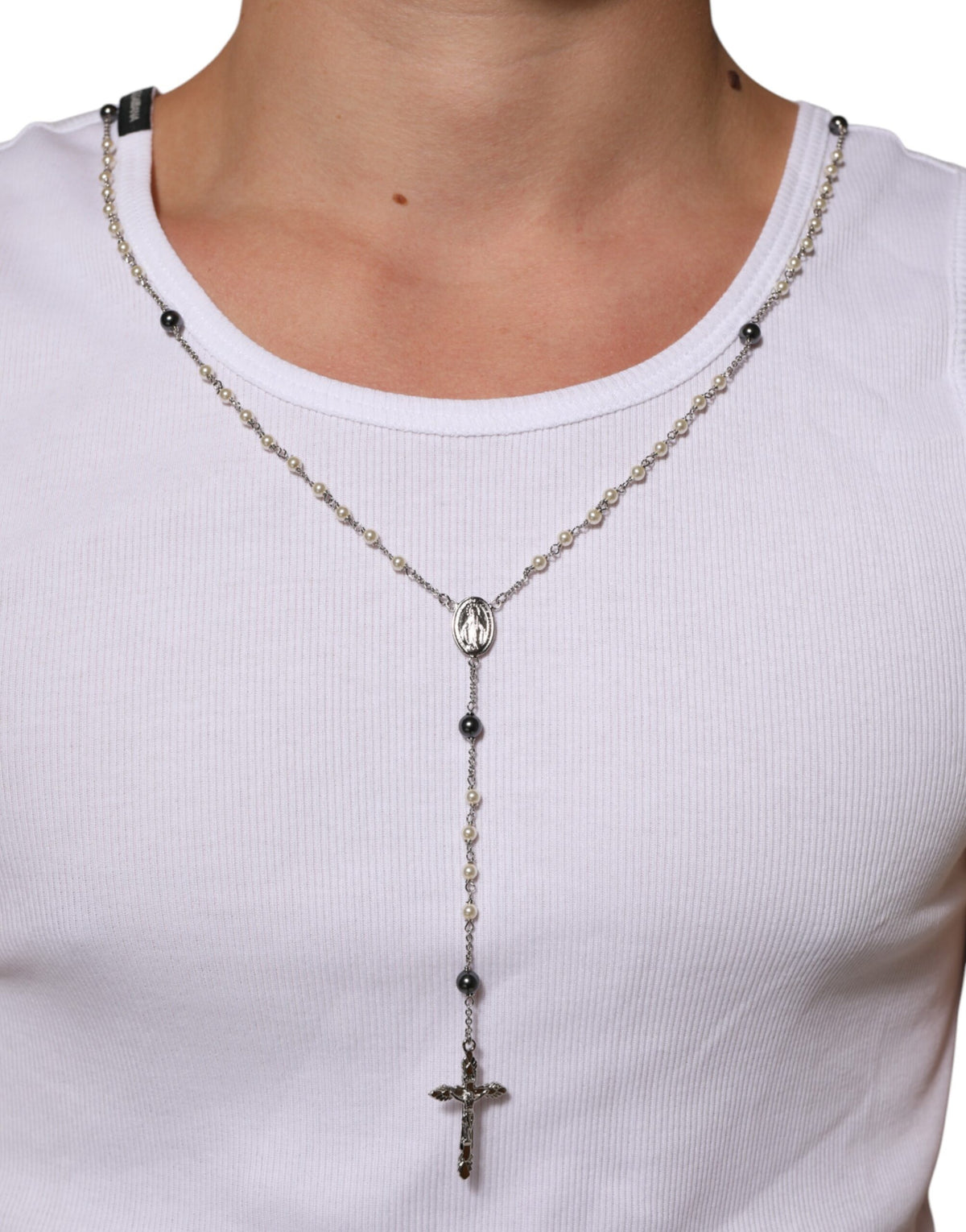T-shirt débardeur en coton blanc avec collier chaîne Dolce & Gabbana