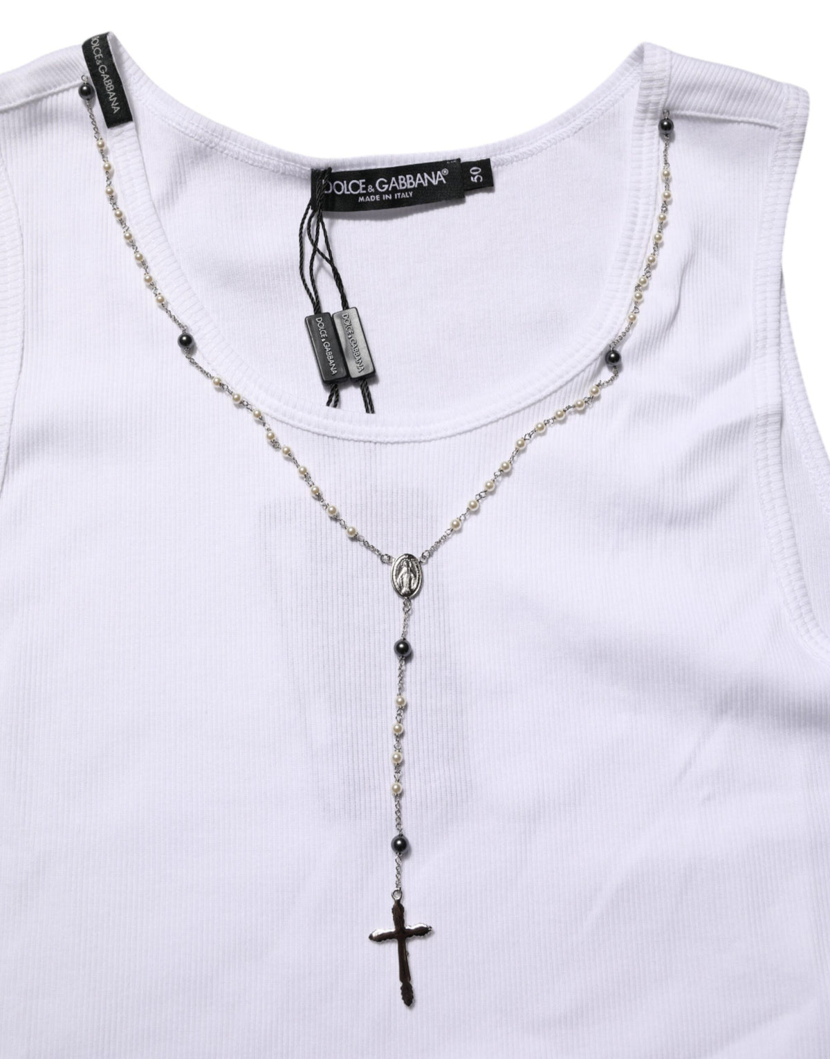 T-shirt débardeur en coton blanc avec collier chaîne Dolce & Gabbana