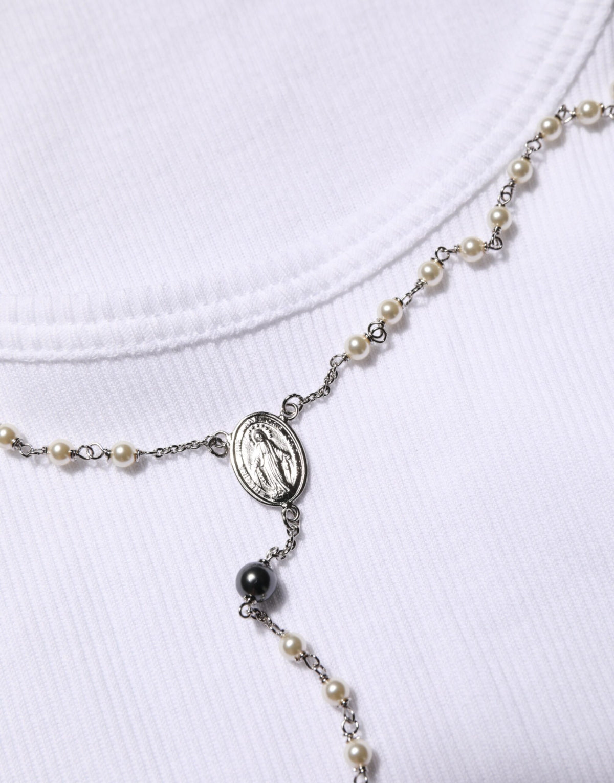 T-shirt débardeur en coton blanc avec collier chaîne Dolce & Gabbana