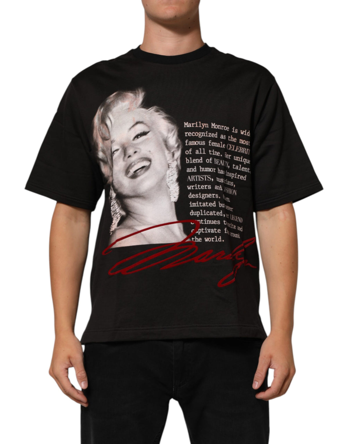 T-shirt en coton à col rond noir Marilyn Monroe de Dolce &amp; Gabbana