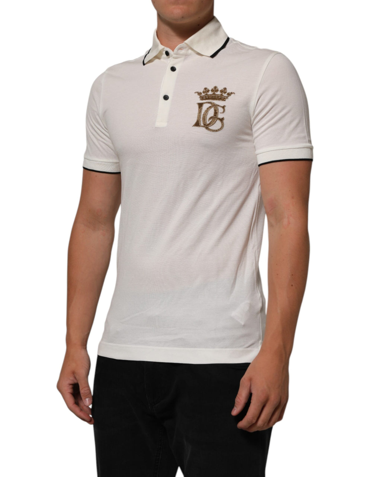 Polo en coton blanc brodé du logo Dolce &amp; Gabbana
