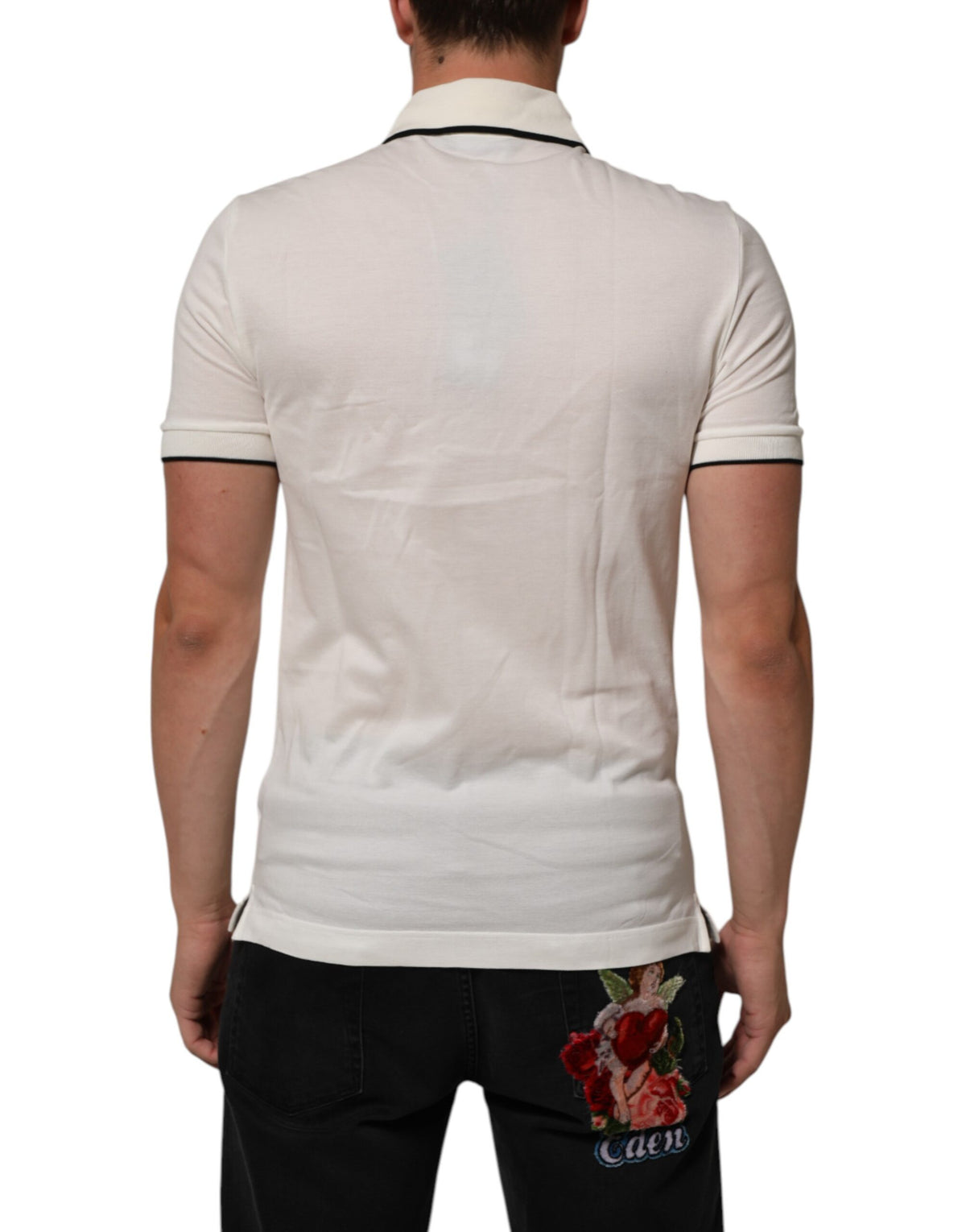 Polo en coton blanc brodé du logo Dolce &amp; Gabbana