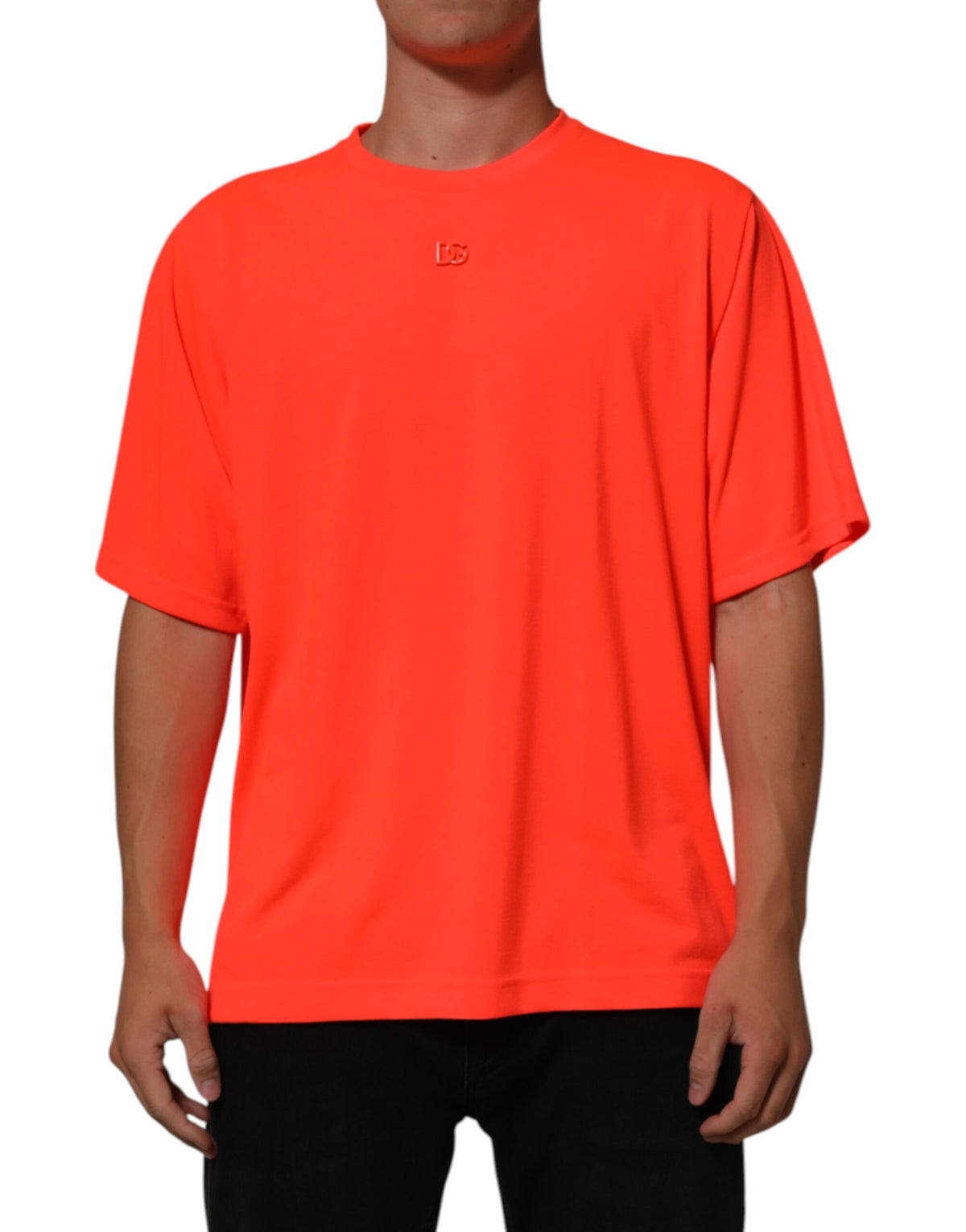 T-shirt homme à col rond en polyester orange néon de Dolce &amp; Gabbana