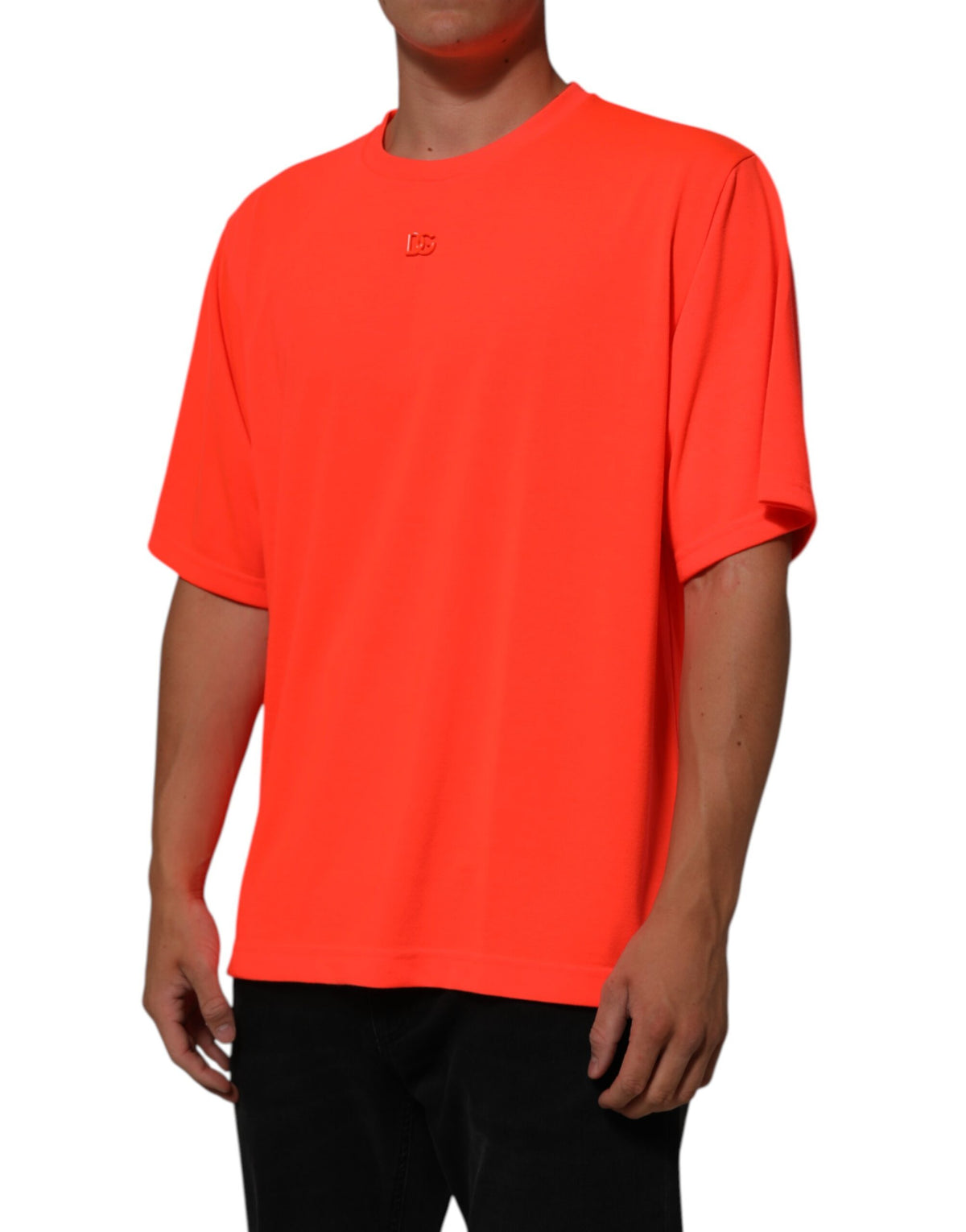T-shirt homme à col rond en polyester orange néon de Dolce &amp; Gabbana