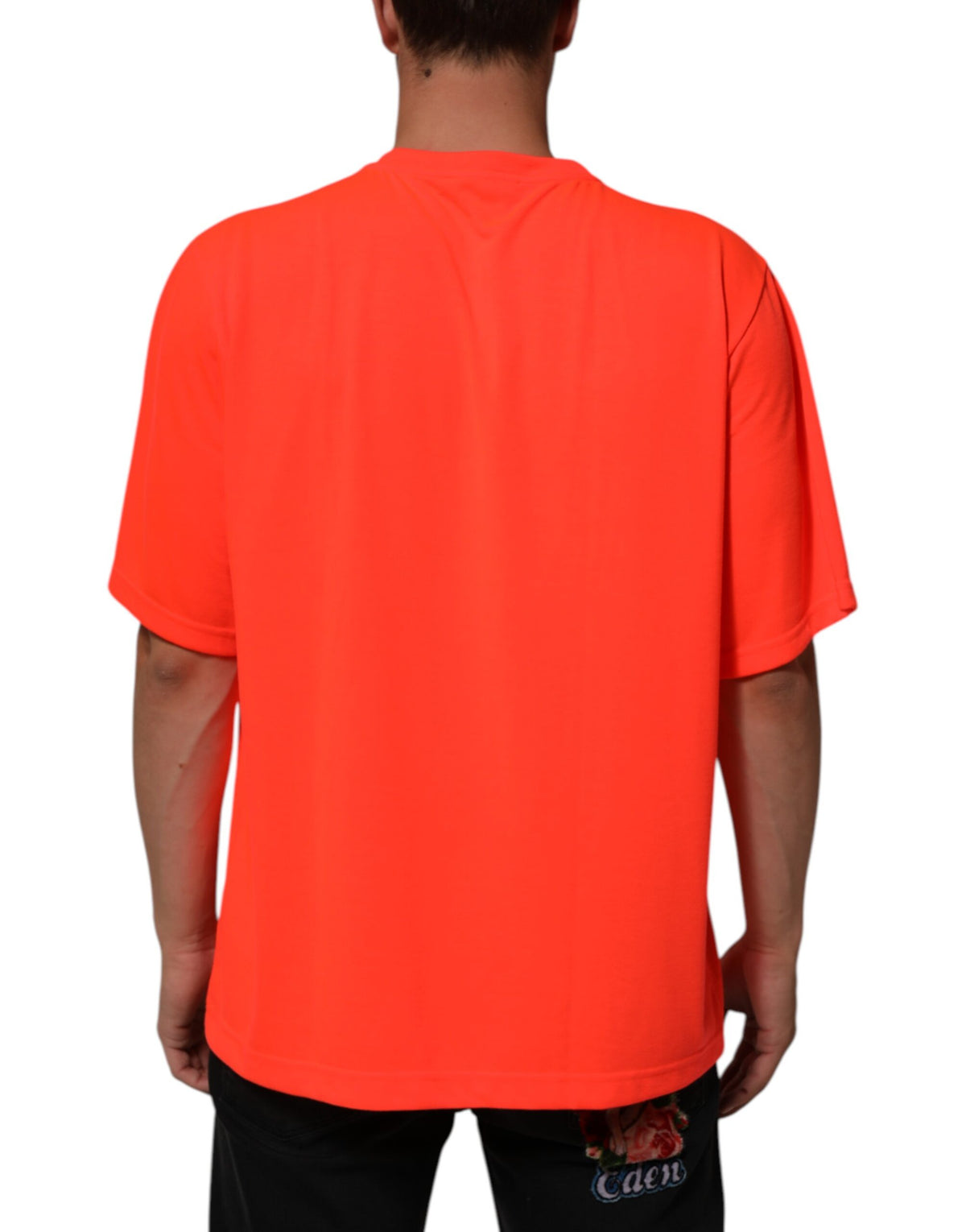 T-shirt homme à col rond en polyester orange néon de Dolce &amp; Gabbana