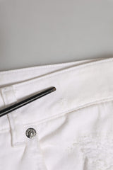 Dolce & Gabbana Jeans Femme Tattered Boyfriend Blanc en Coton