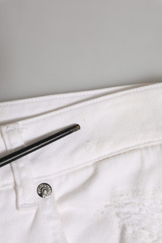Dolce & Gabbana Jeans Denim Femme Blanc Tissé Tattered Boyfriend
