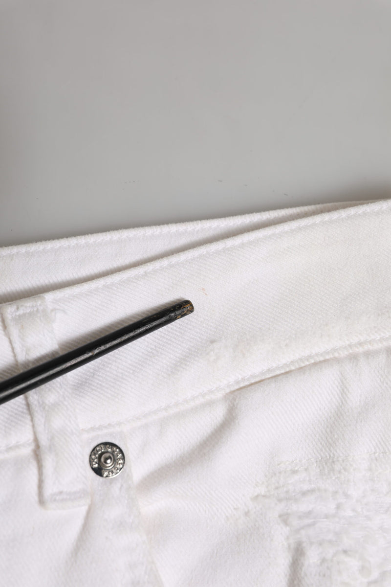 Dolce & Gabbana Jeans Femme Tattered Boyfriend Blanc en Coton