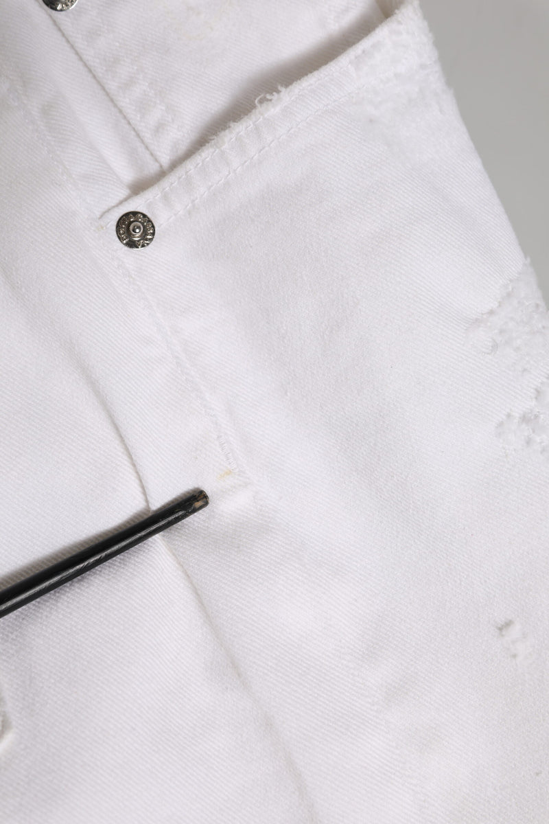 Dolce & Gabbana Jeans Femme Tattered Boyfriend Blanc en Coton