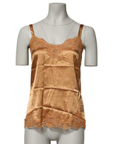 Dolce & Gabbana Brown Floral Lace Silk Satin Tank Lingerie