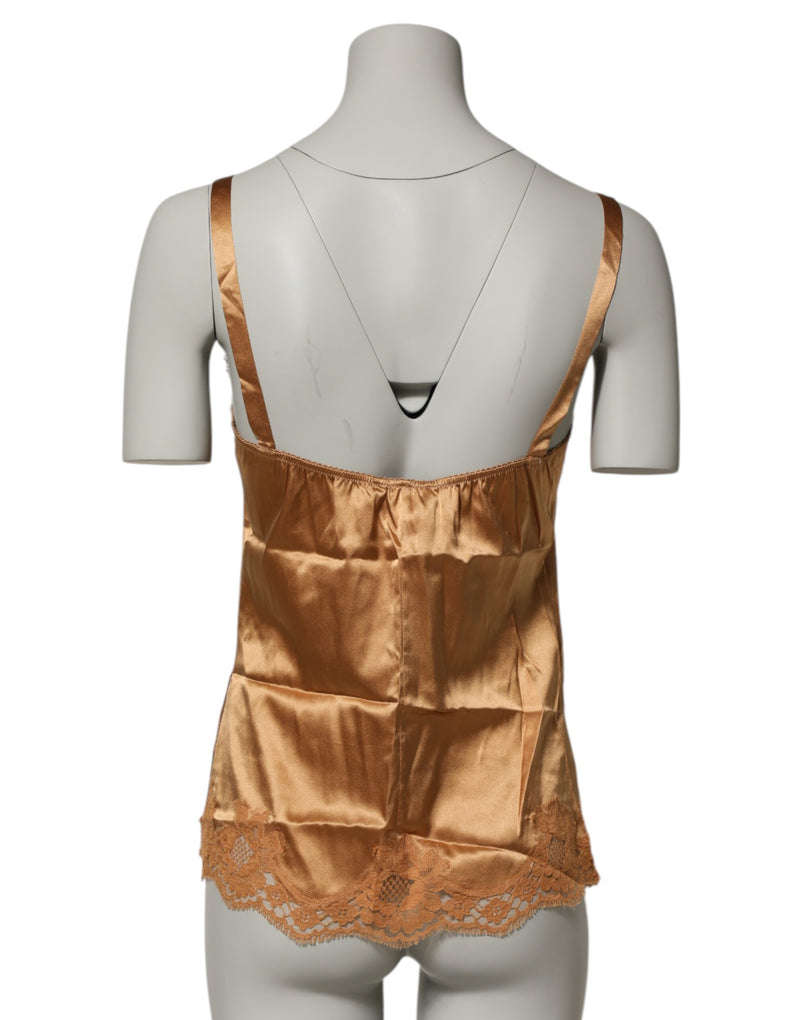 Dolce & Gabbana Brown Floral Lace Silk Satin Tank Lingerie