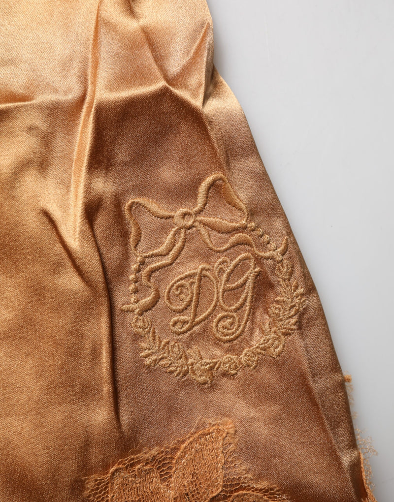 Dolce & Gabbana Brown Floral Lace Silk Satin Tank Lingerie