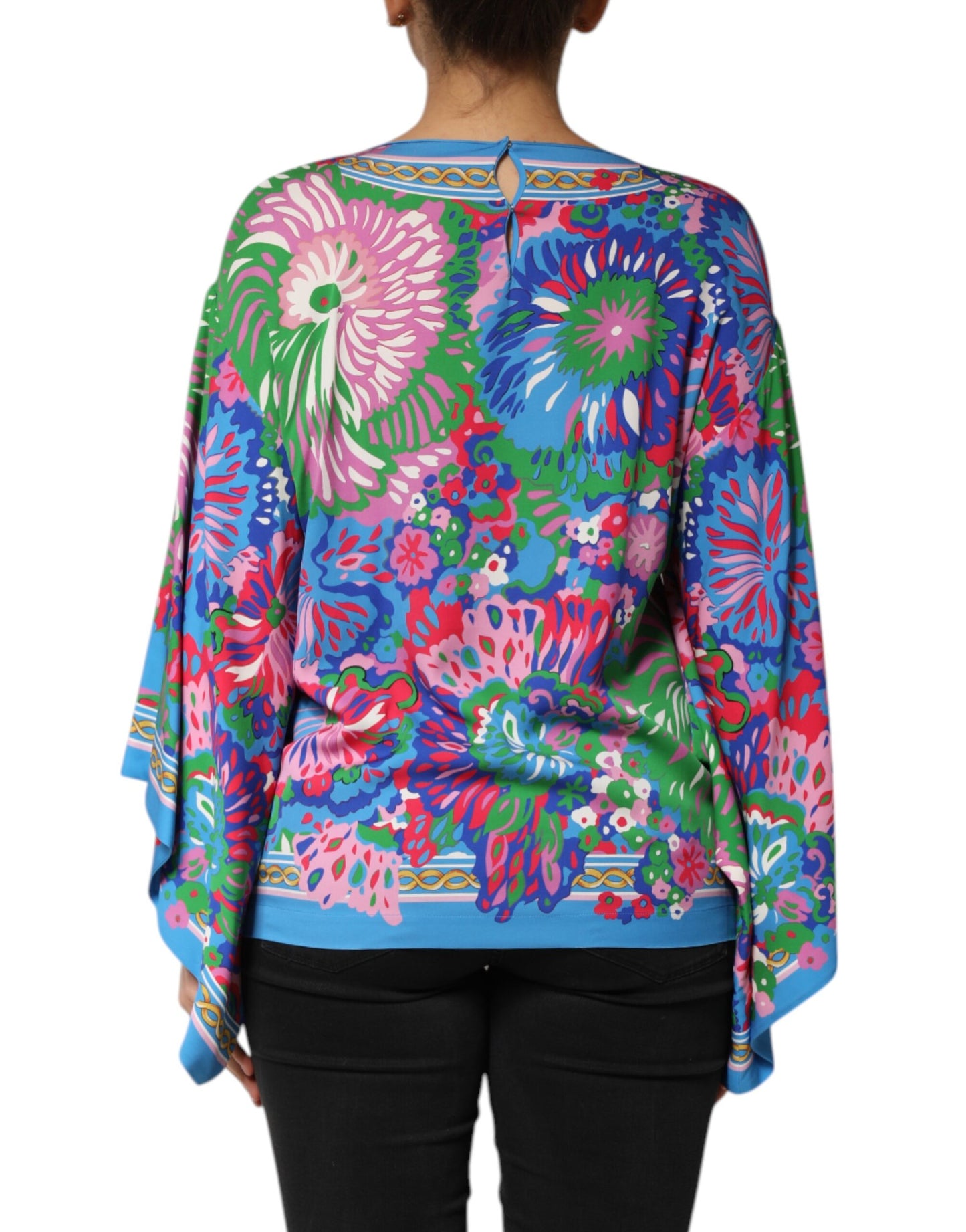 Dolce & Gabbana Multicolor Floral Print Silk Blouse Tunic Top