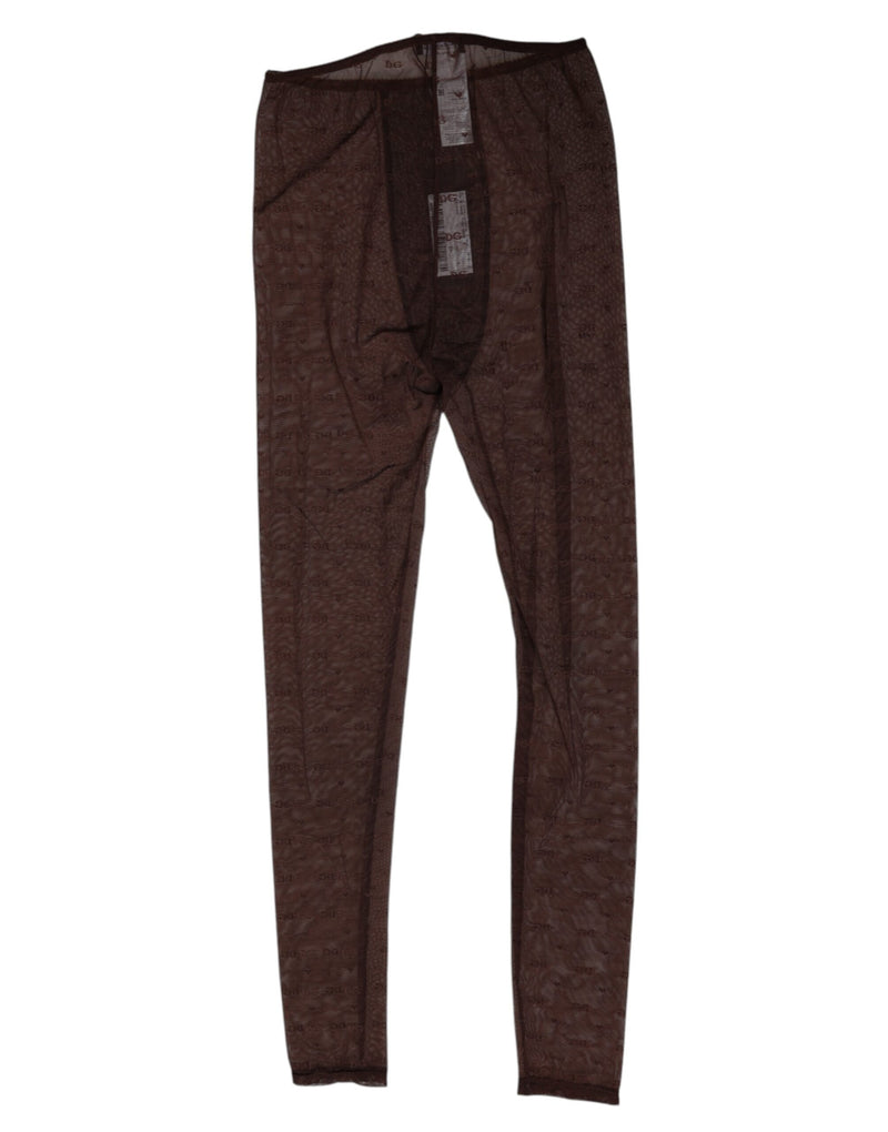 Dolce & Gabbana Brown Logo Lace Leggings Pants Underwear