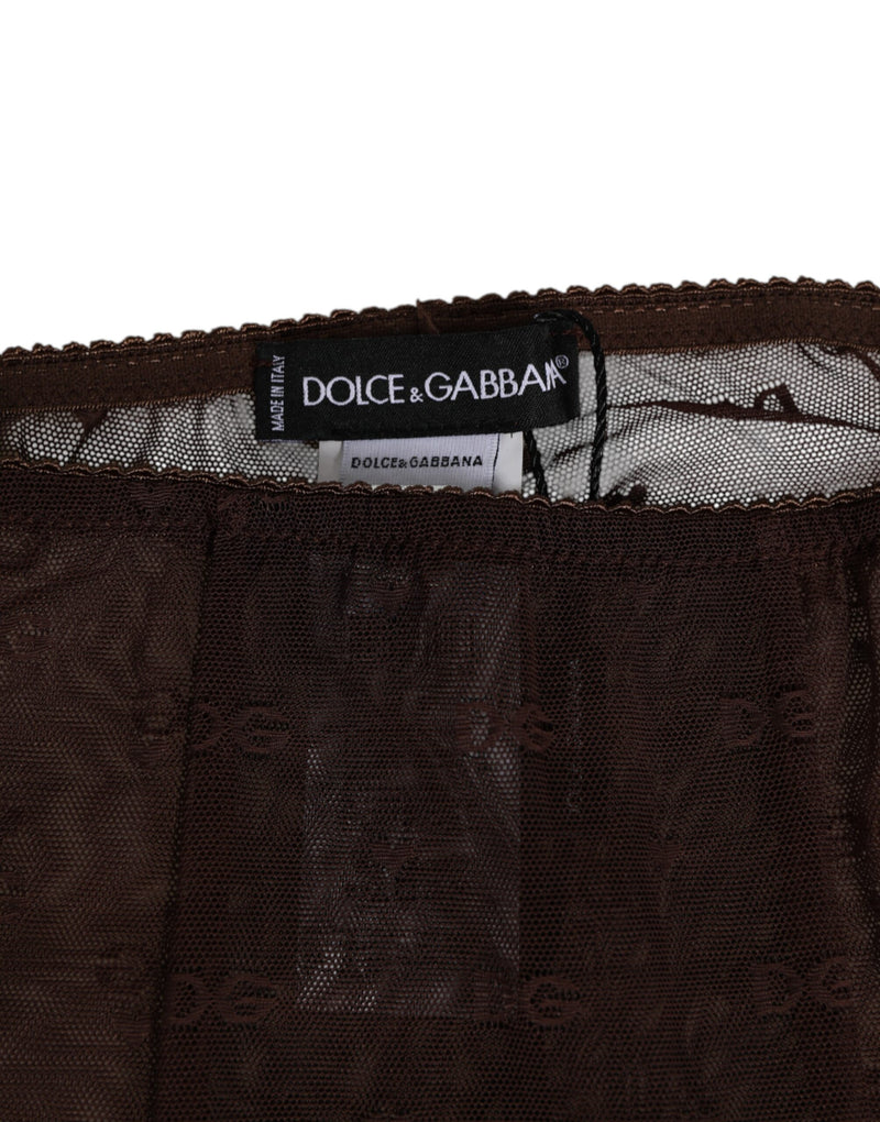 Dolce & Gabbana Brown Logo Lace Leggings Pants Underwear