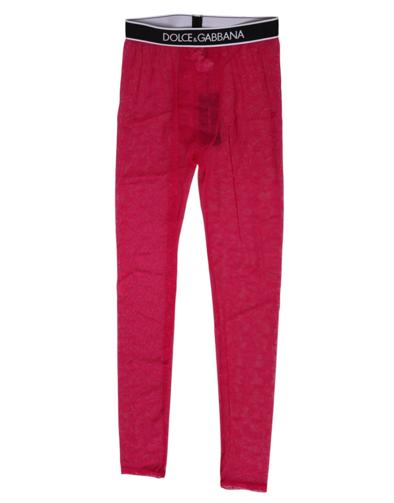 Dolce & Gabbana Fuchsia Logo Lace Leggings Pants