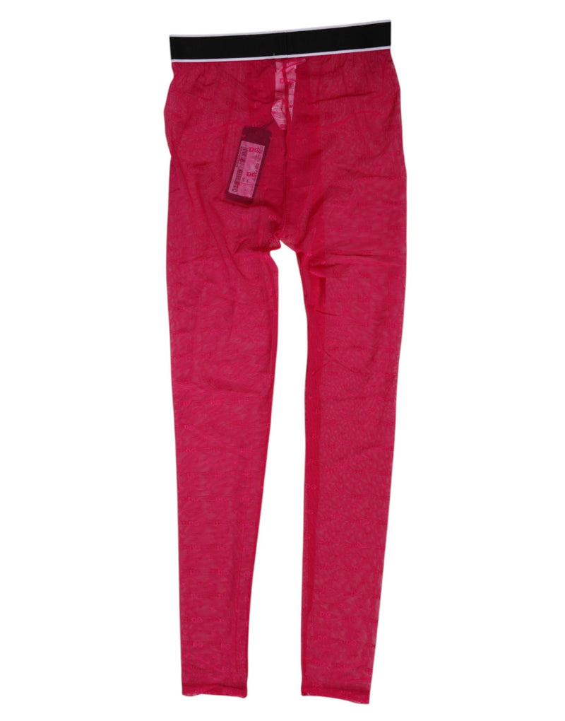 Dolce & Gabbana Fuchsia Logo Lace Leggings Pants
