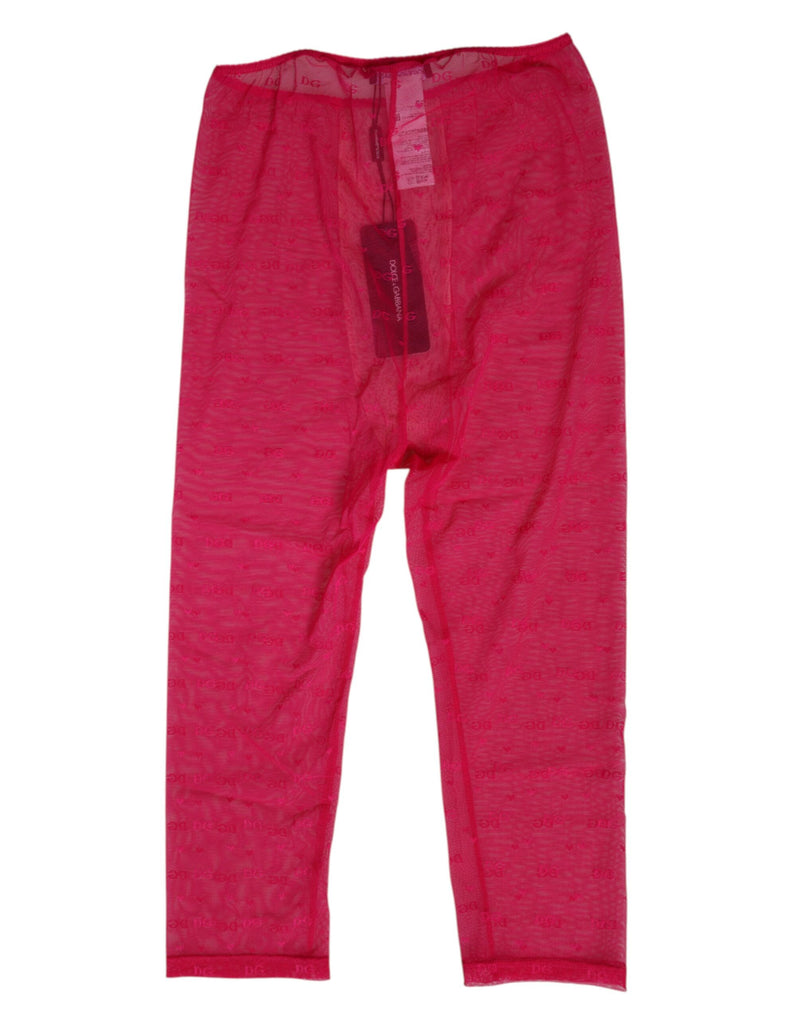 Dolce & Gabbana Fuchsia Logo Lace Tight Midi Trousers