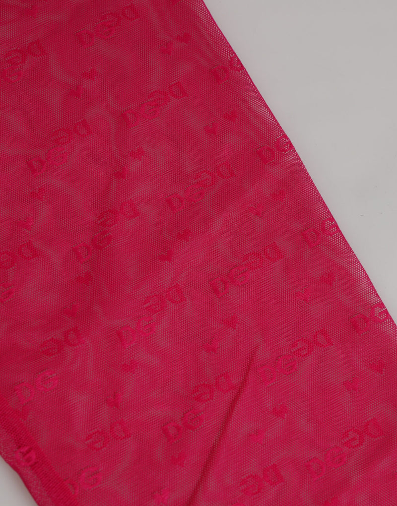Dolce & Gabbana Fuchsia Logo Lace Tight Midi Trousers