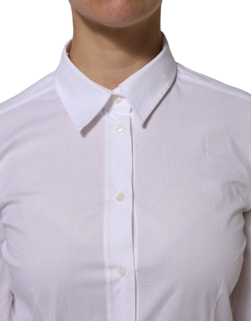 Dolce & Gabbana White Cotton Collared Dress Shirt Top