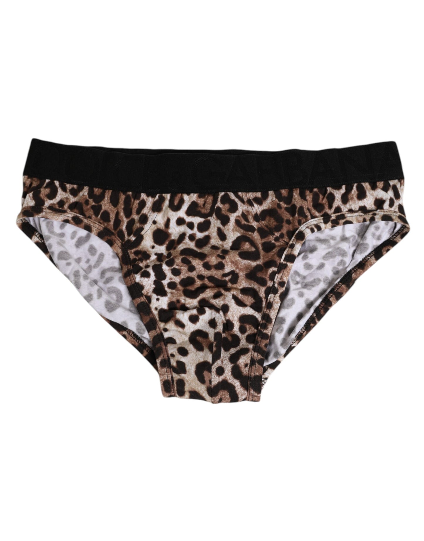 Dolce & Gabbana Brown Cotton Leopard Logo Midi Brief Underwear