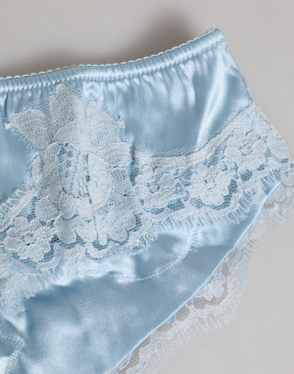 Dolce & Gabbana Sky Blue Silk Satin Lace Panty Brief Underwear