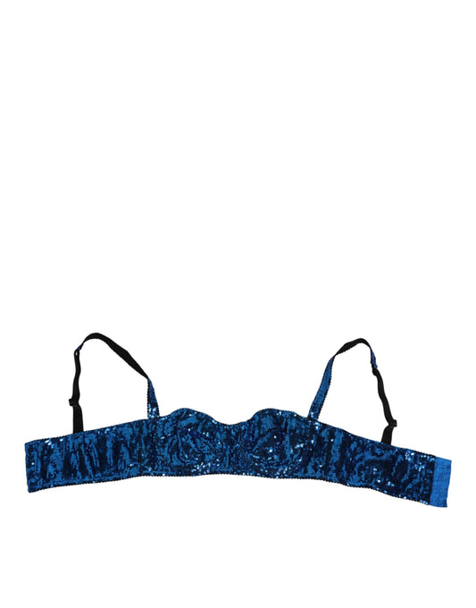Dolce & Gabbana Blue Sequin Embellished Balconnet Bra Underwear