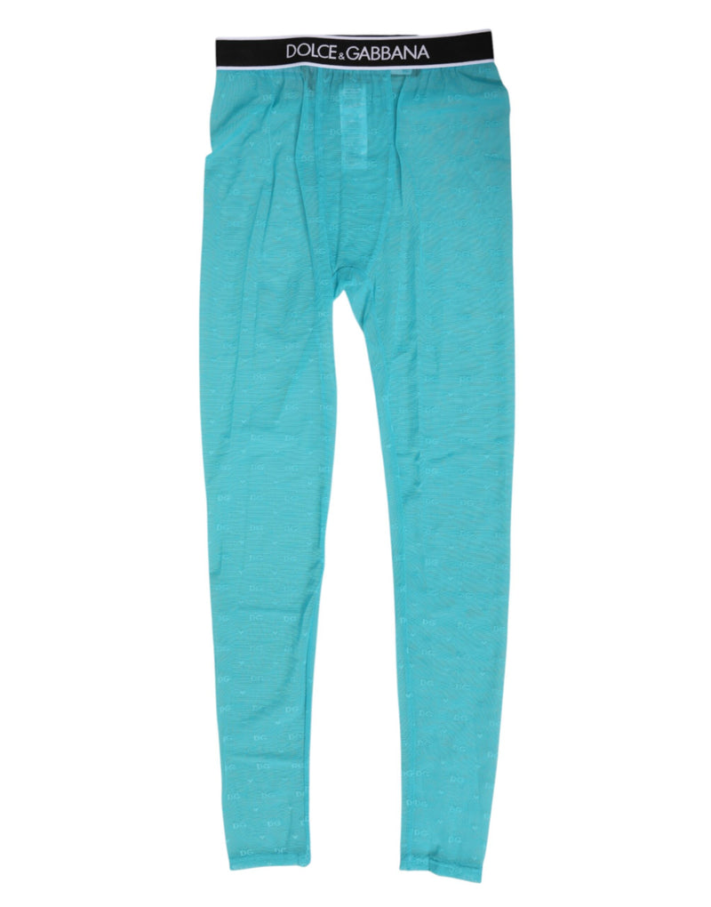 Dolce & Gabbana Light Blue Logo Lace Leggings Pants