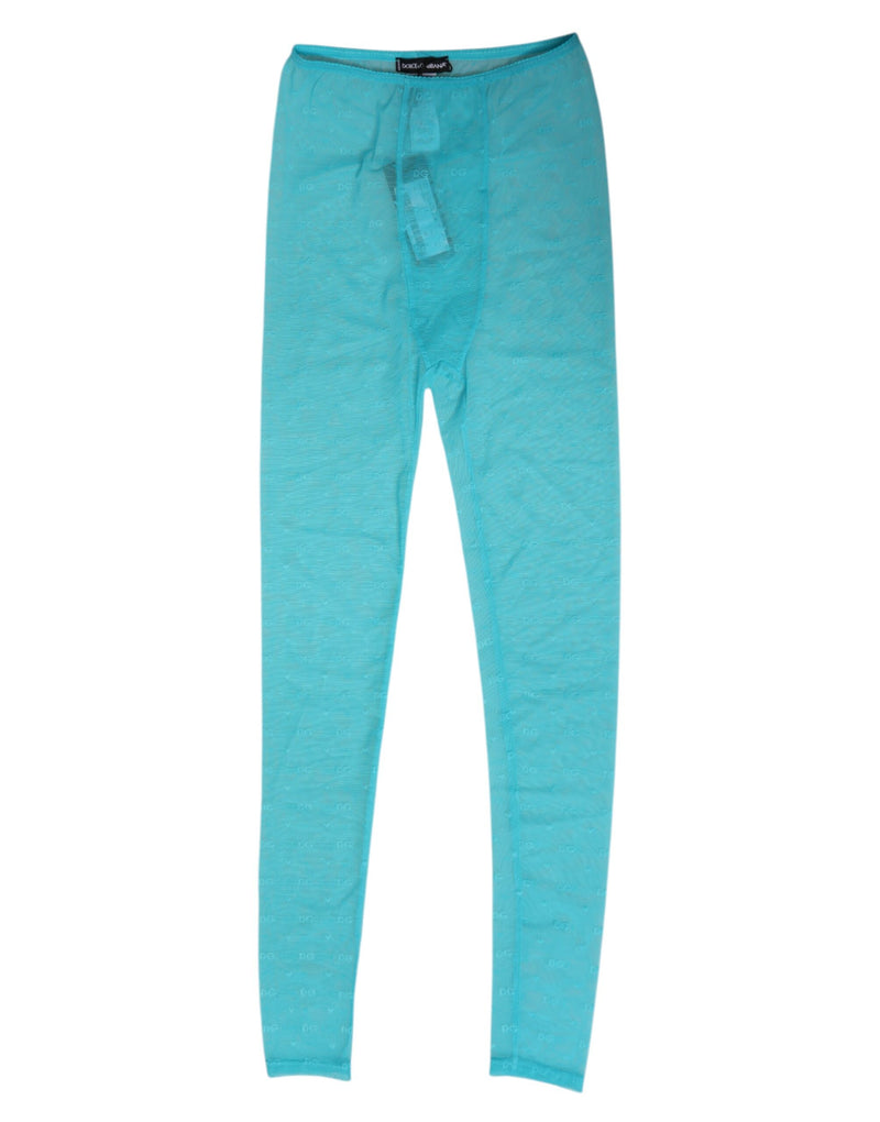 Dolce & Gabbana Light Blue Nylon Logo Lace Leggings Pants