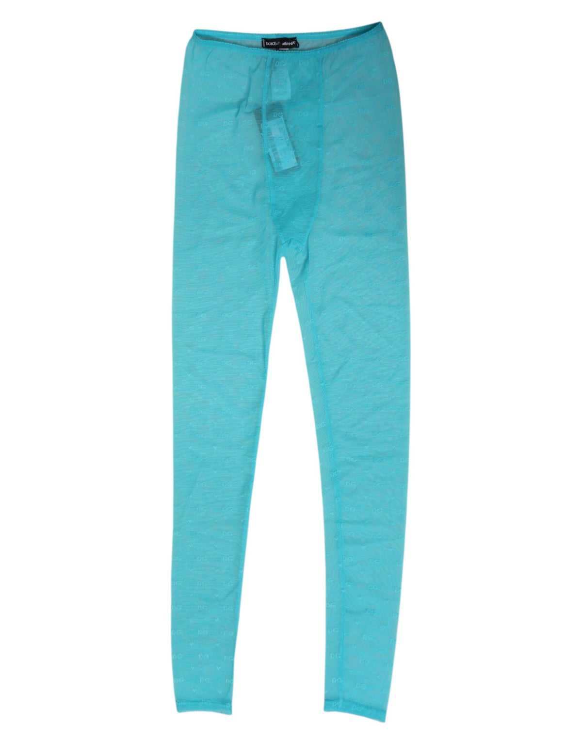 Dolce & Gabbana Light Blue Nylon Logo Lace Leggings Pants