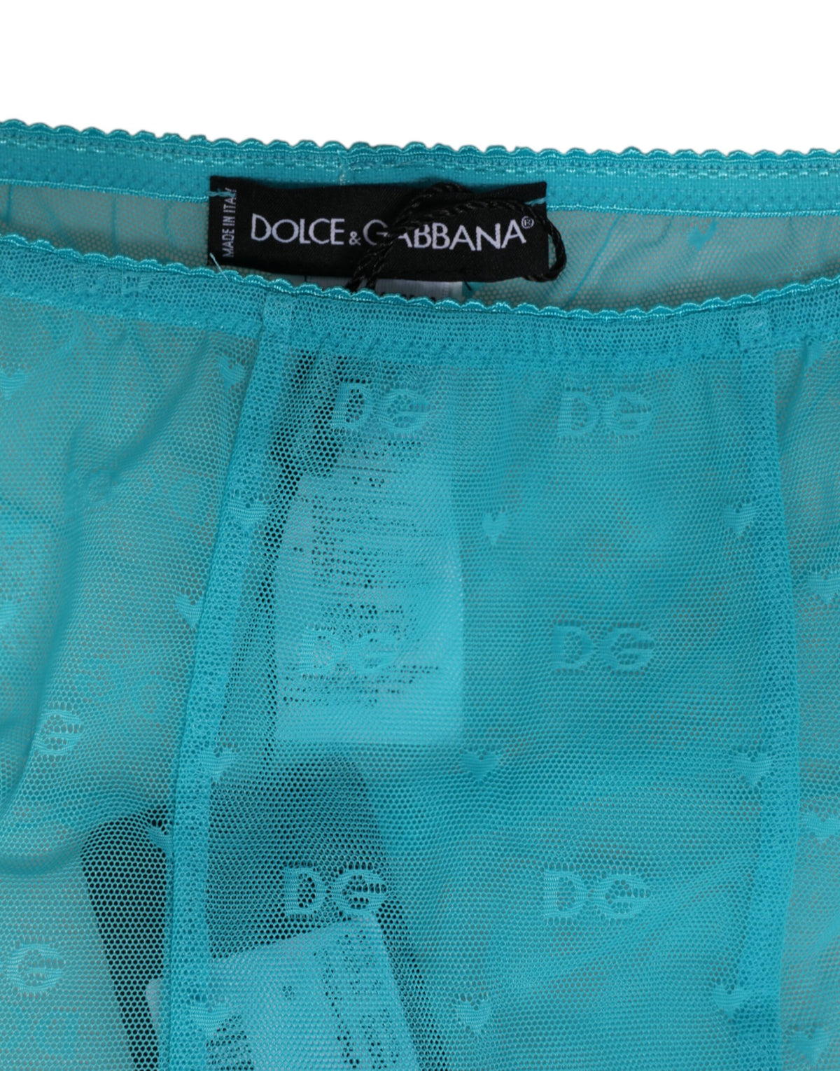 Dolce & Gabbana Light Blue Nylon Logo Lace Leggings Pants