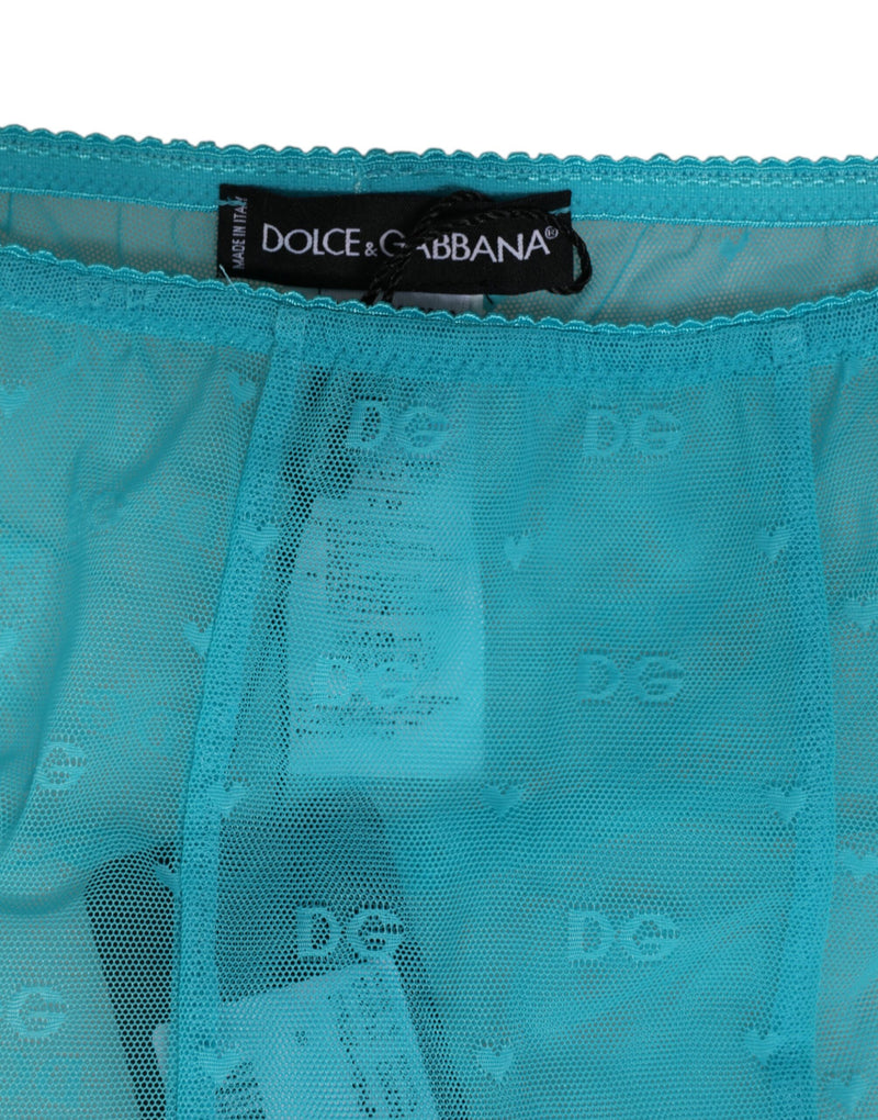 Dolce & Gabbana Light Blue Nylon Logo Lace Leggings Pants