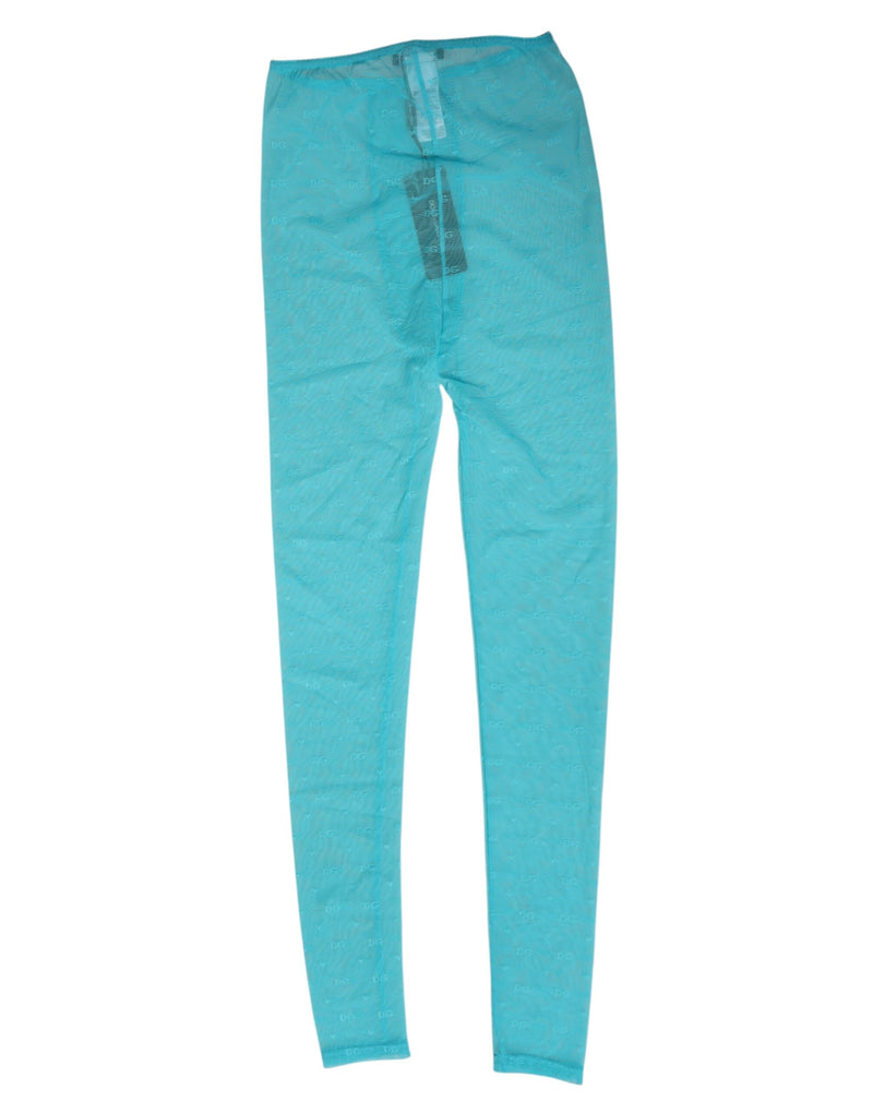Dolce & Gabbana Light Blue Nylon Logo Lace Leggings Pants
