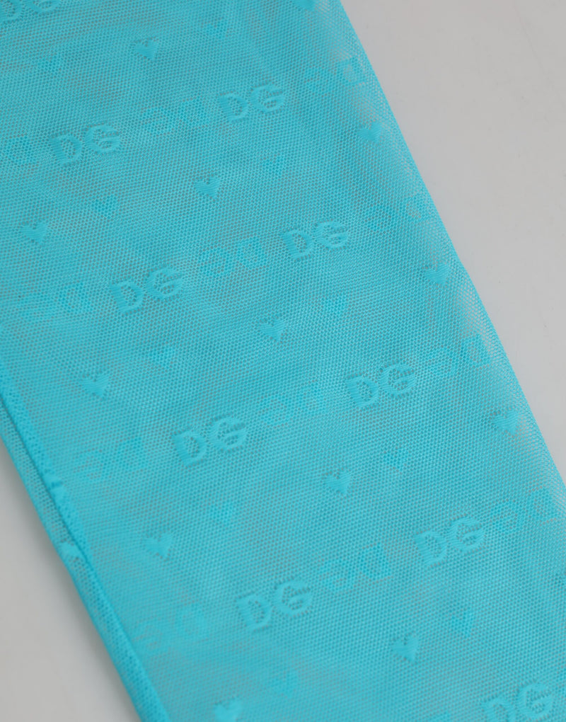 Dolce & Gabbana Light Blue Nylon Logo Lace Leggings Pants