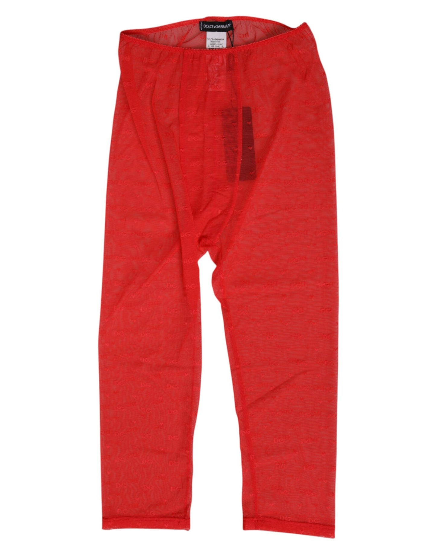 Dolce & Gabbana Red Logo Lace Tight Midi Trousers Underwear