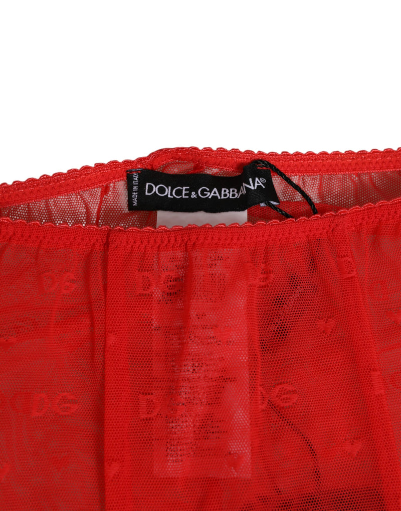 Dolce & Gabbana Pantalons Midi Serrés en Dentelle Rouge