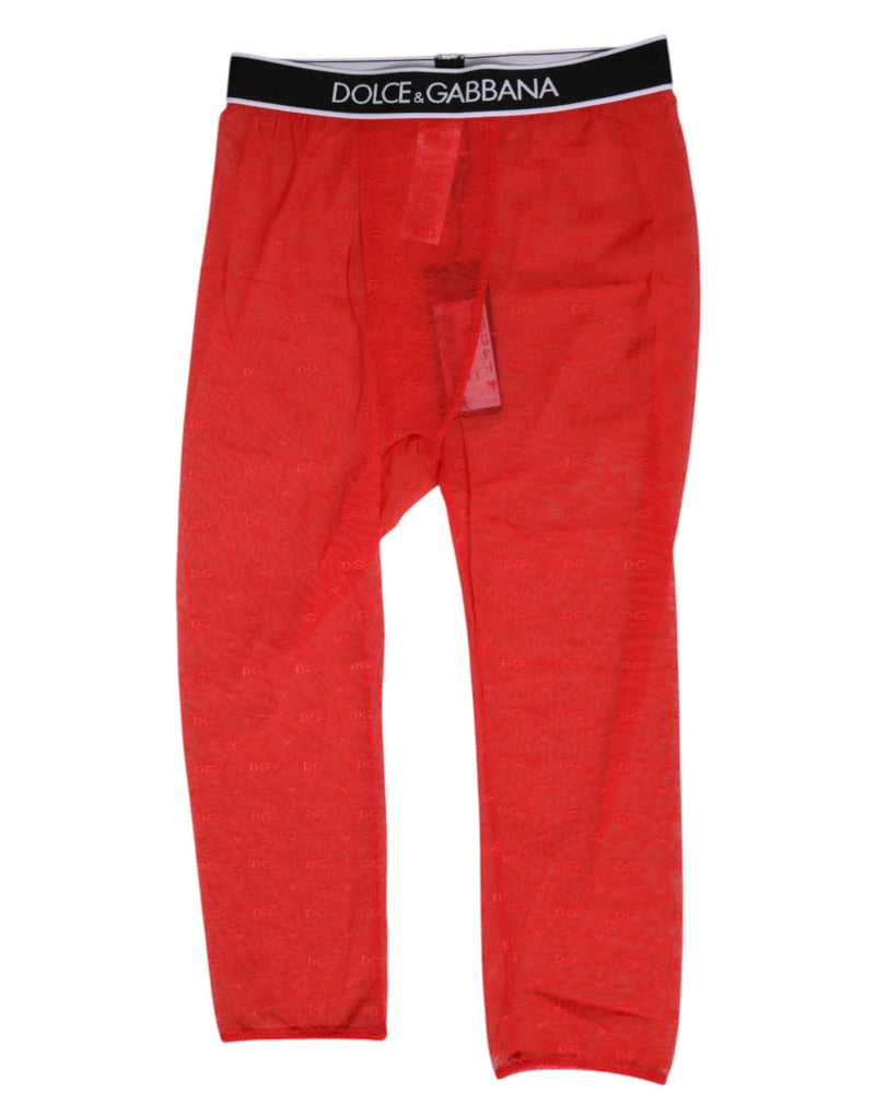 Dolce & Gabbana Red Logo Lace Tight Midi Trousers