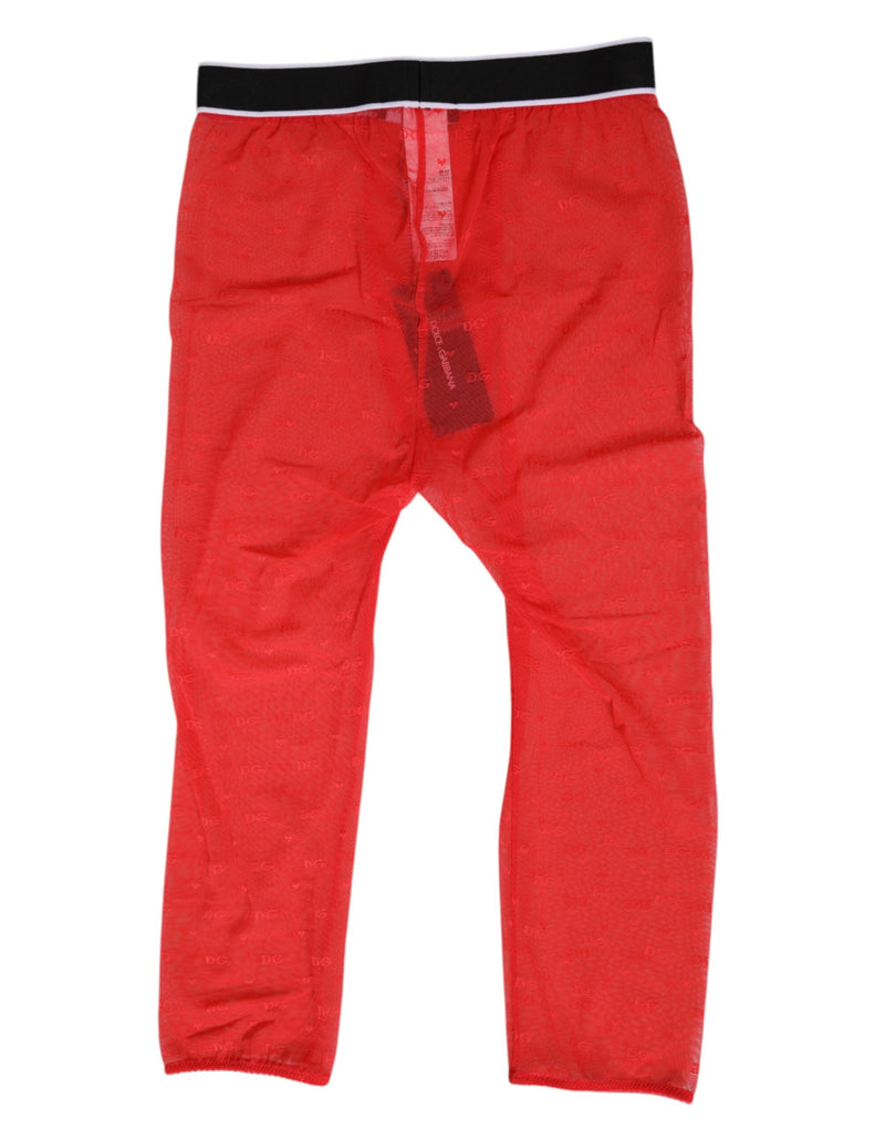 Dolce & Gabbana Red Logo Lace Tight Midi Trousers