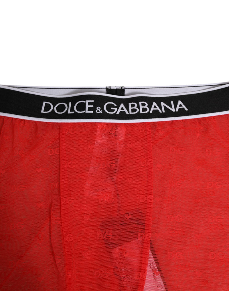 Dolce & Gabbana Red Logo Lace Tight Midi Trousers