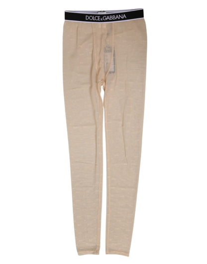 Leggings en nylon beige à logo et dentelle Dolce &amp; Gabbana - Sous-vêtements