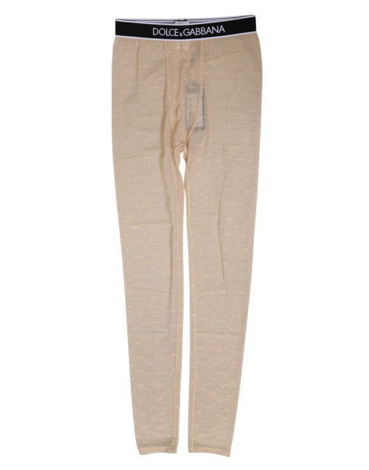 Leggings en nylon beige à logo et dentelle Dolce &amp; Gabbana - Sous-vêtements