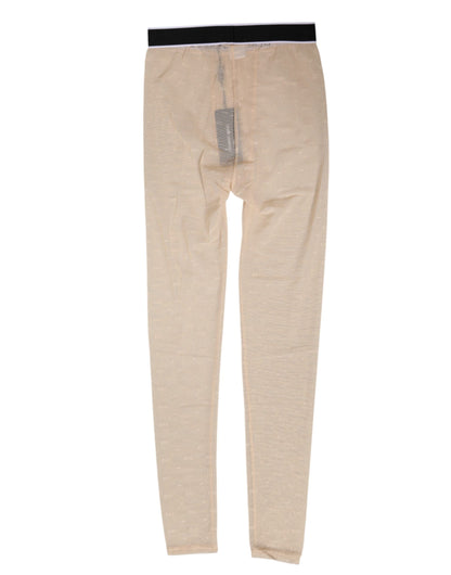 Leggings en nylon beige à logo et dentelle Dolce &amp; Gabbana - Sous-vêtements